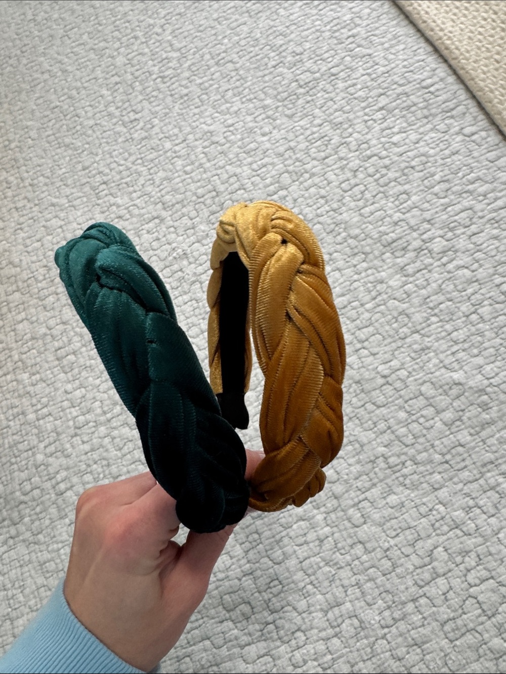 Braided Velvet Headband - Green and Mustard